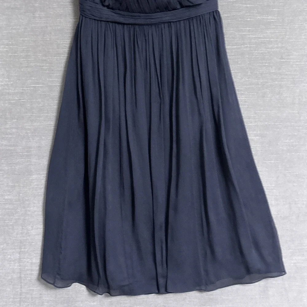 J Crew Dress 4 Navy Blue Silk Strapless Pleated Ruched Cocktail Bridesmaid Party